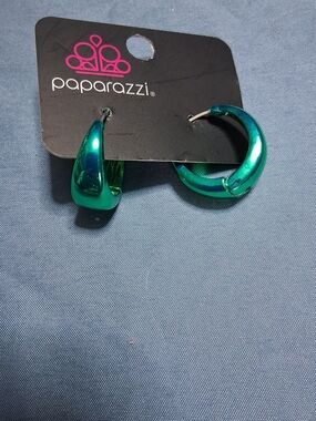 paparazzi Shiny Teal Chunky Hoop Earrings